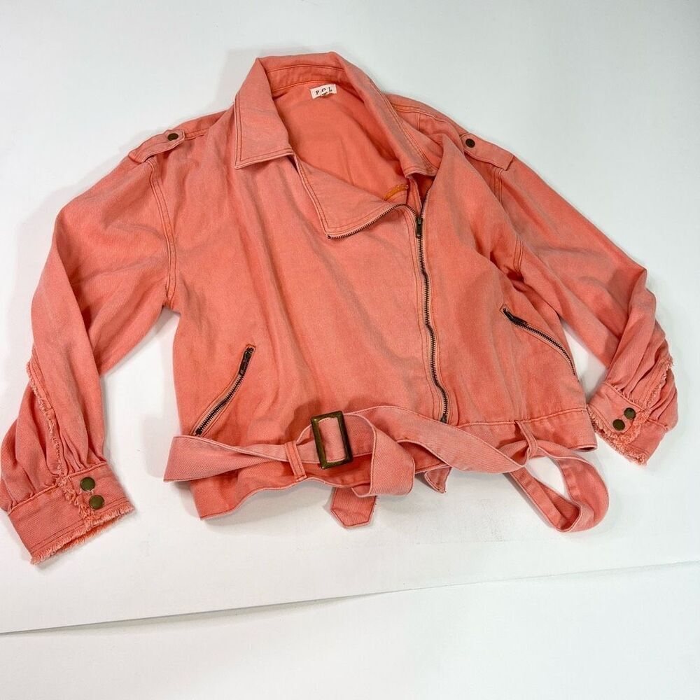 POL Jacket Womens Medium Orange Cotton Long-Sleeve Full-Zip Belted oversized